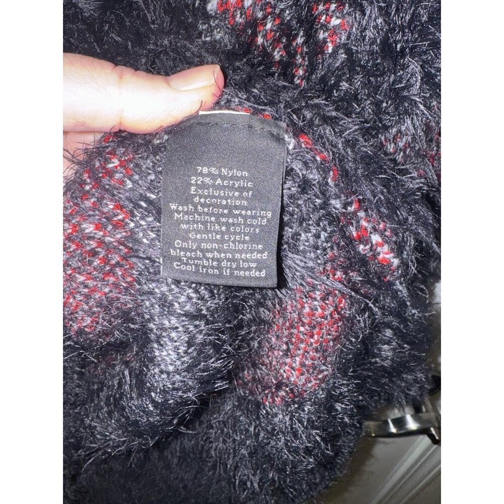 Rock & Republic Fuzzy Lash Plaid Lace Up Pullover Hoodie Sweater Black Red M - Picture 6 of 9